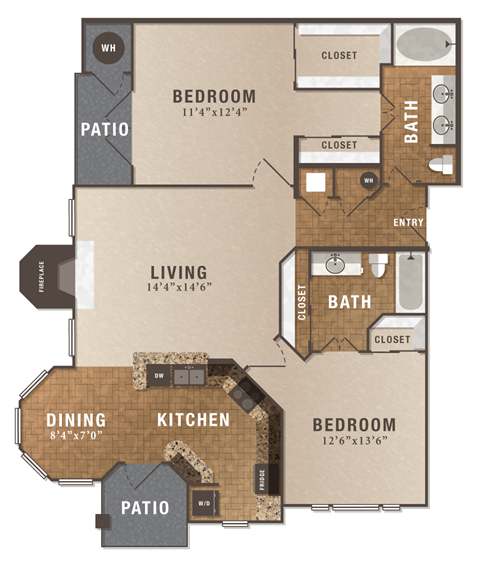 B2, 2 br, 2 ba, 1175 sq. ft.